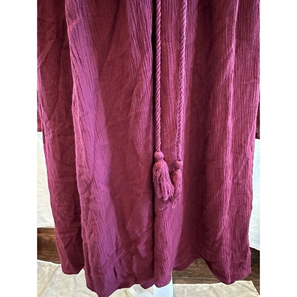 Women's Torrid Dress Chiffon Gauze Burgundy Wine Boho Crochet Size 2 Long Sleeve - Picture 9 of 13